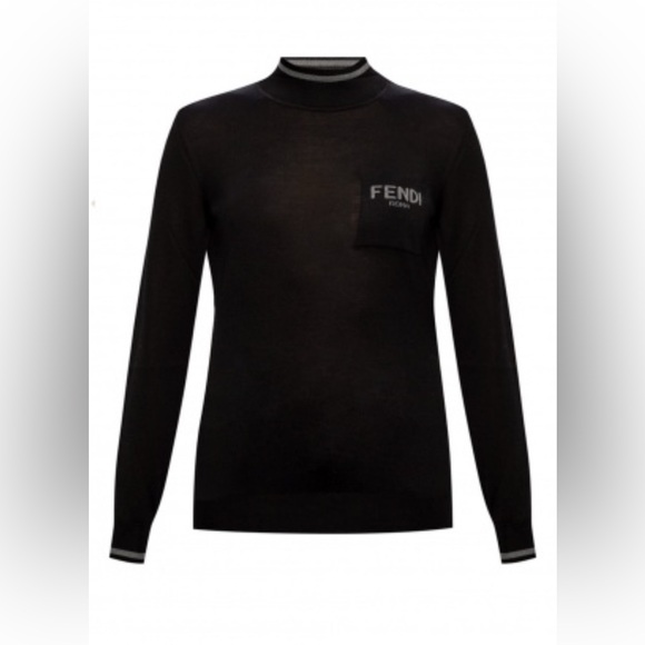 Fendi Black Turtleneck with Logo Accent - Picture 1 of 11